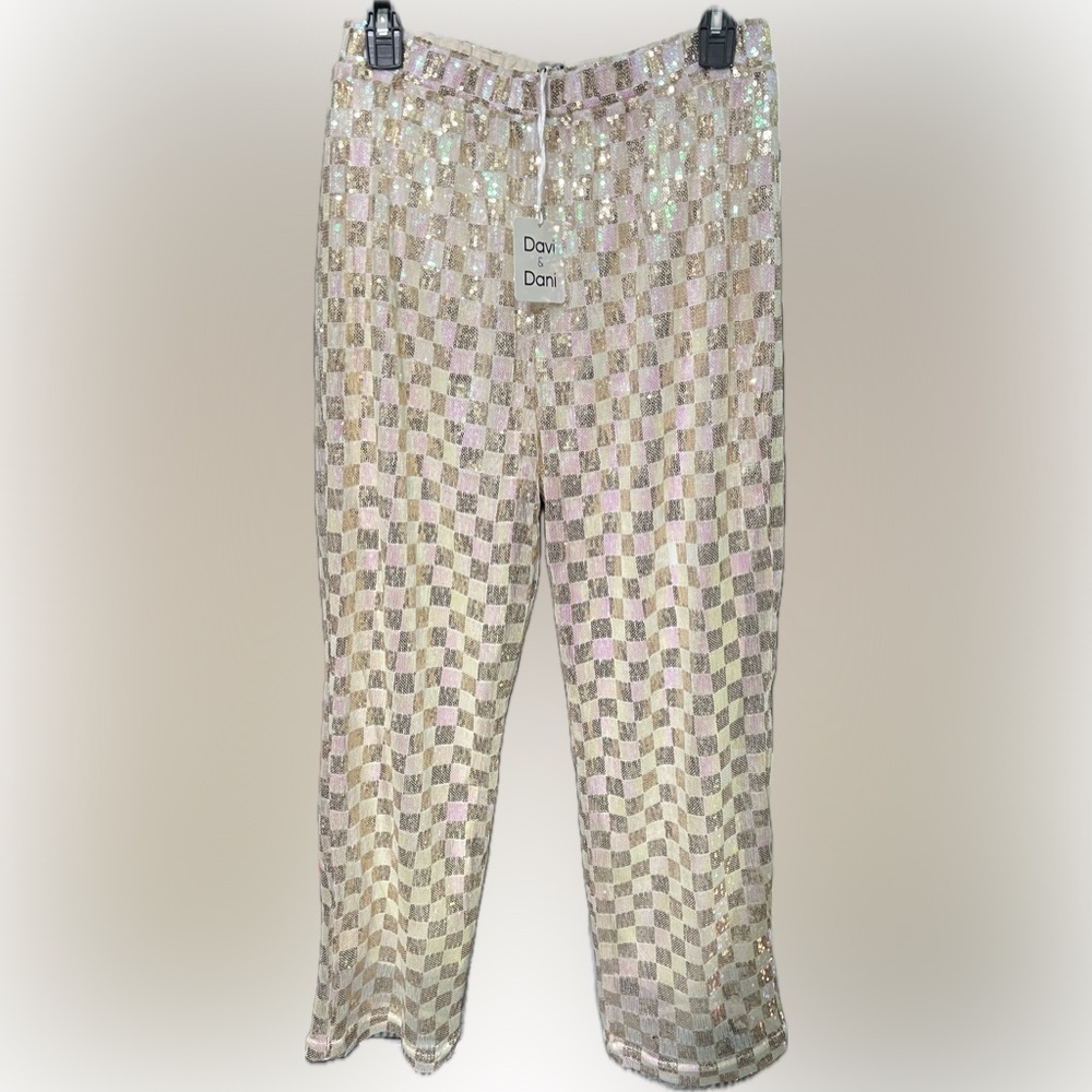 Davi & Dani Bling Holiday Party Pants Lined Gold and Pink Tones